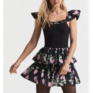 LoveShackFancy Black and Pink Floral Dress